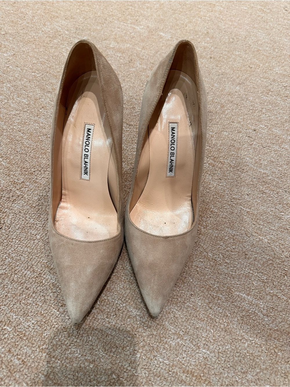 Manolo Blahnik Taupe Suede Pointed-Toe Pumps